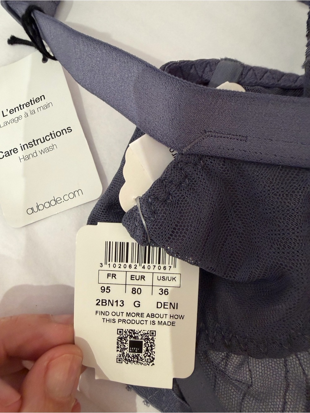 NWT Aubade Sheer Vibes  comfort full cup Embroidered Underwire Bra in denim blue